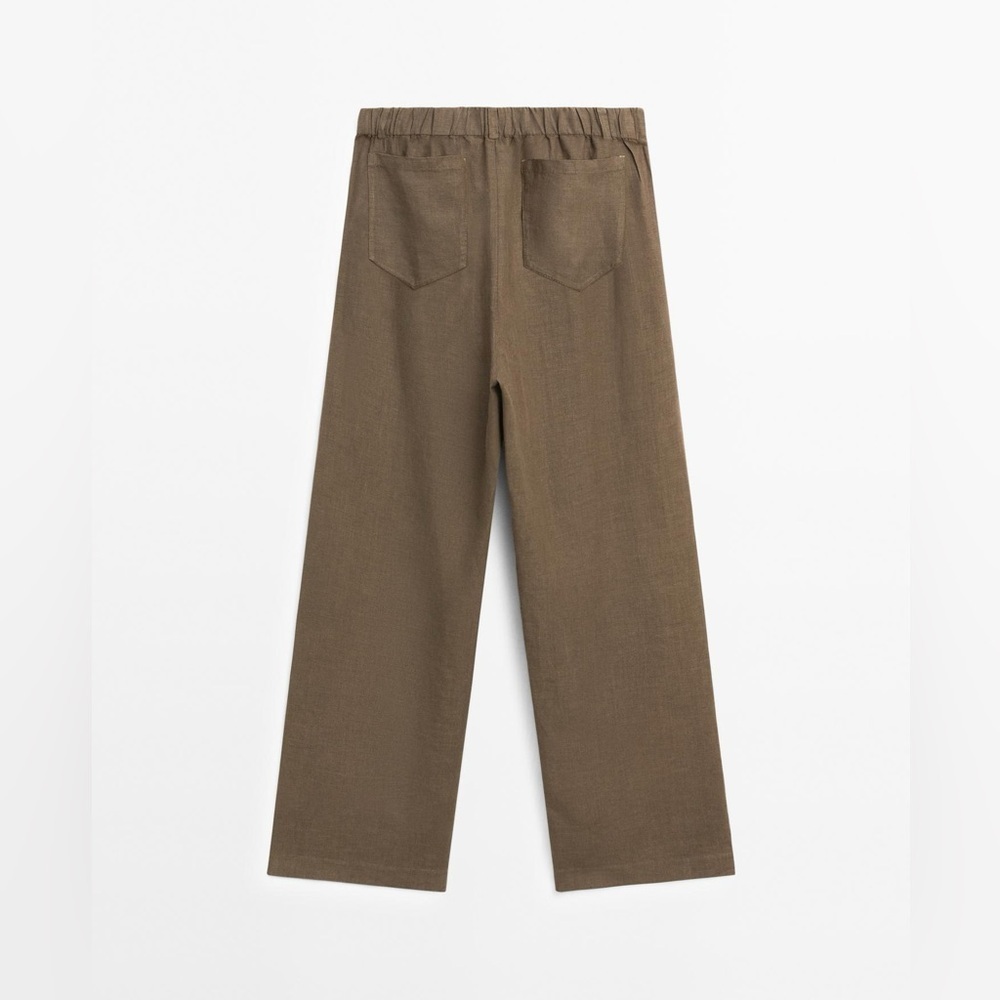 Nwt. Massimo Dutti Khaki 100% Linen Mid-Rise Trousers With Pockets. Size 2. — image 8 of 8